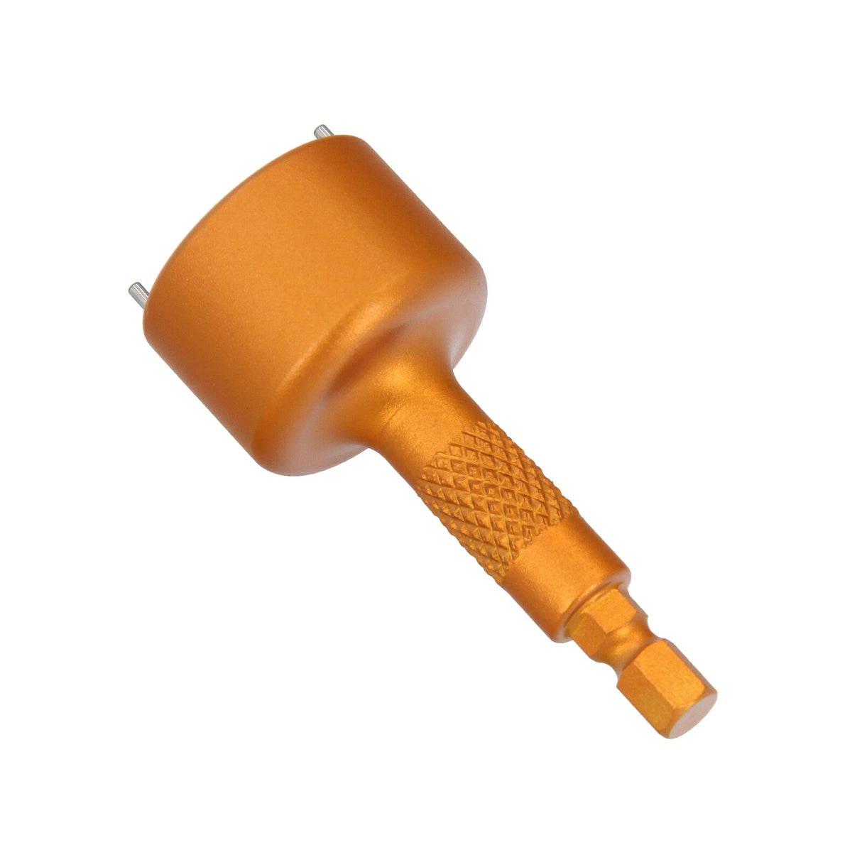 Heat shield clamp tool in action, removing a tension washer clamp from an exhaust heat shield. Tool shown in operational use