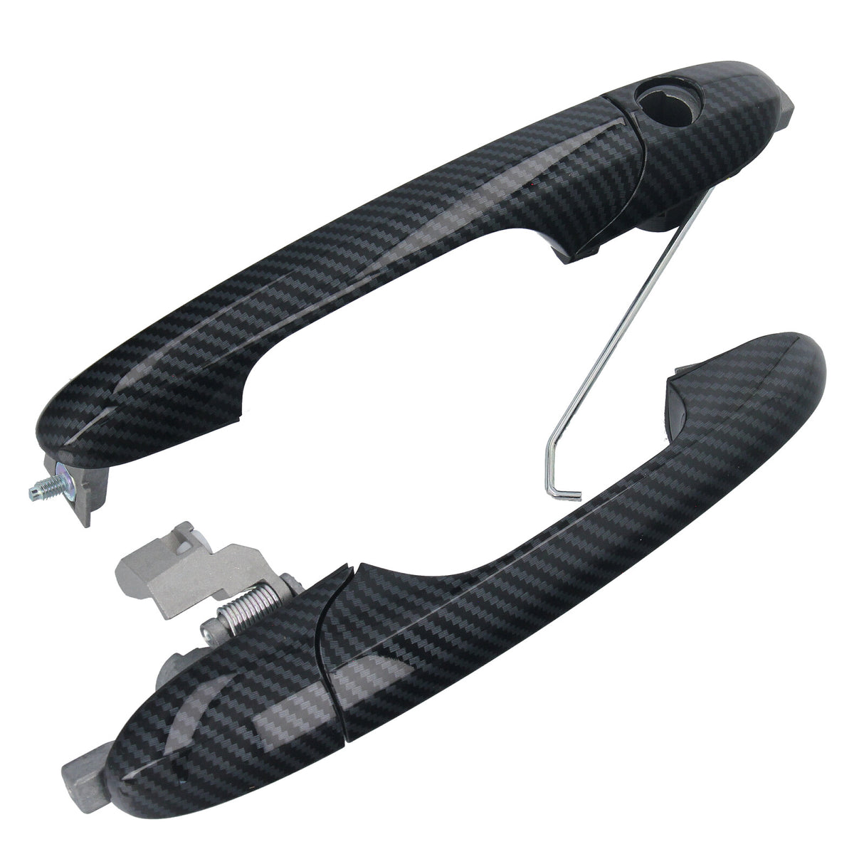 Set of front outer door handles in carbon style for Fiat 500 and 500C models. Includes left and right handles