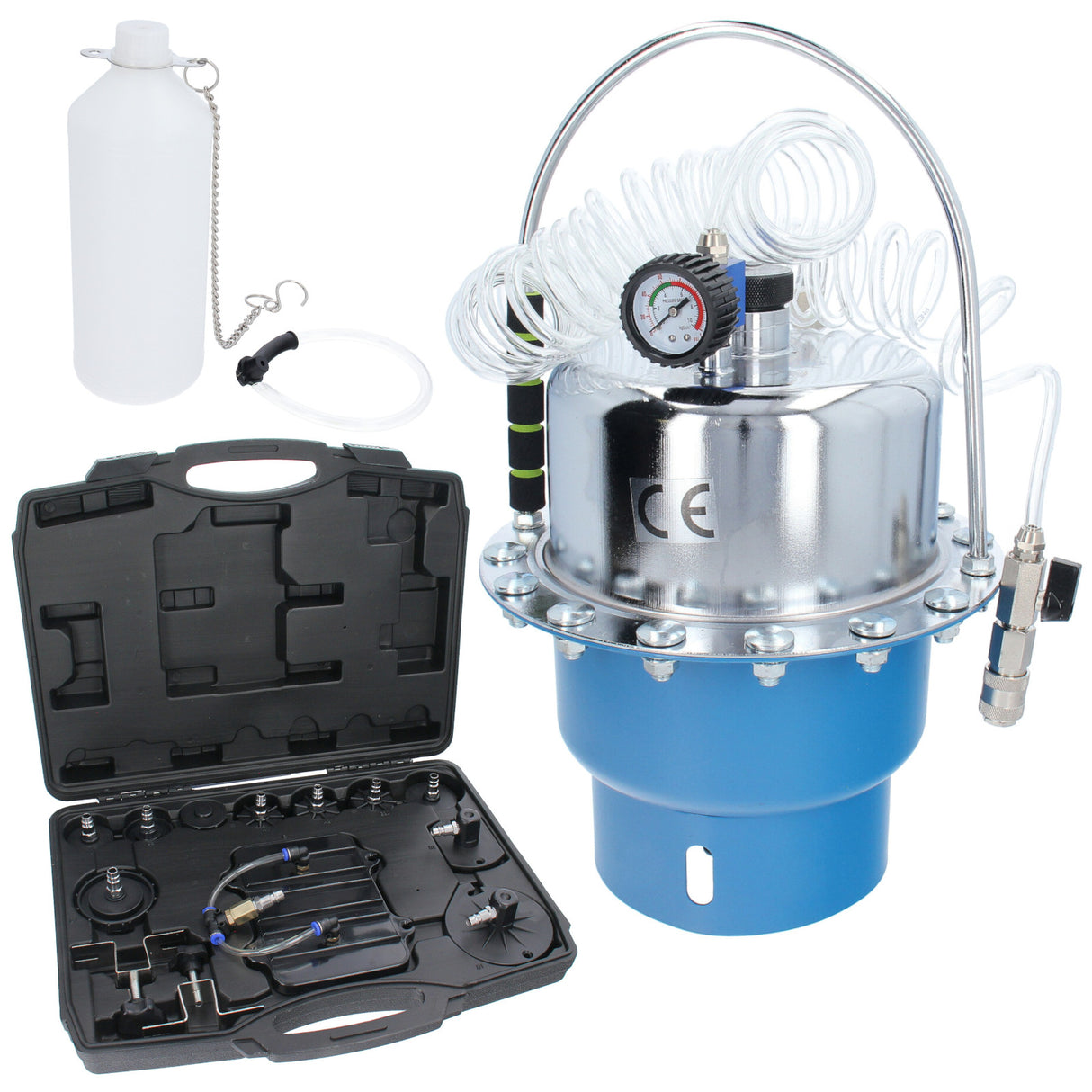 PROFI Druckluft-Bremsenentlüfter+Adapter-Satz Bremsen-Entlüftungsgerät Werkzeug