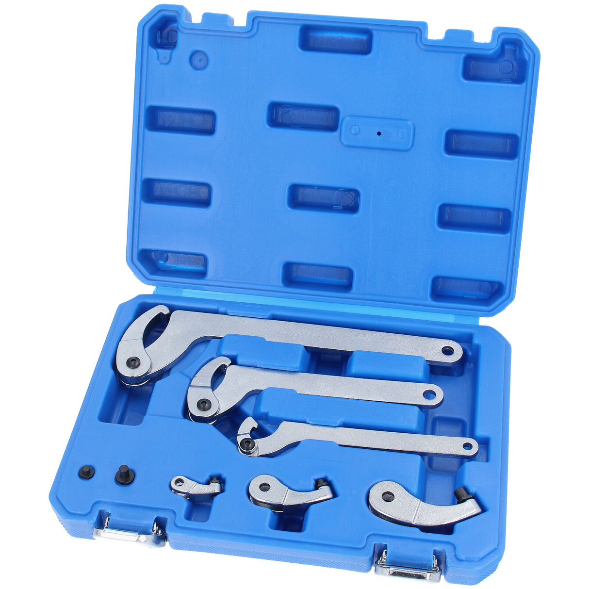 Zapfenschlüssel-Set (3/7): Detailansicht Gelenk-Hakenschlüssel 35-60-90-120 mm.