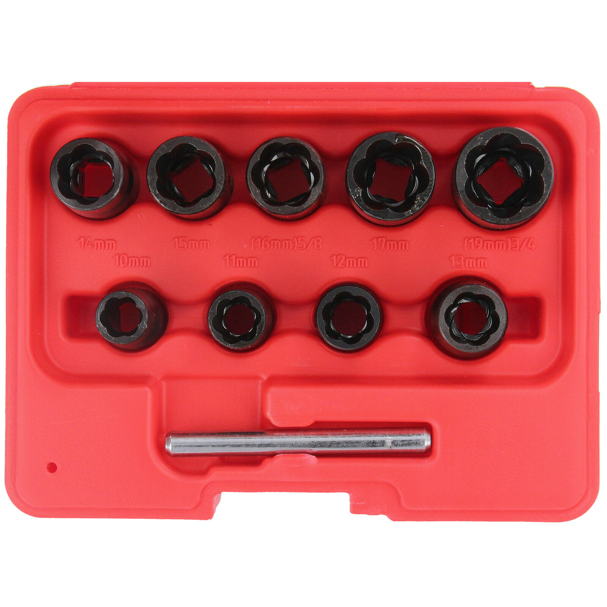 10-tlg. Linksausdreher-Set (4/5): Detailansicht der Ausdrehnüsse für defekte Schrauben & Muttern.