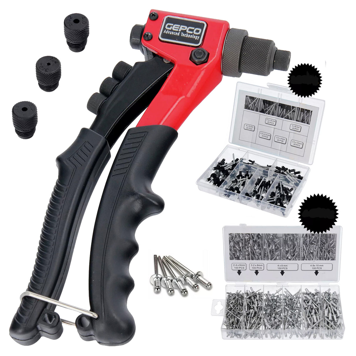 Profi Blindnietzange Popnietenzange Satz mit 520-tlg Box (400+120 Blindnieten)
