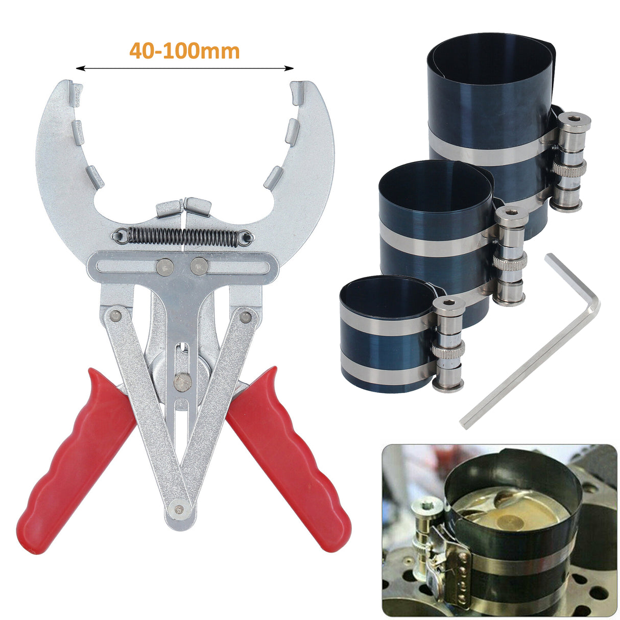 Kolbenringzange 40-100 mm + Kolbenring Spannband 60-90 mm 53-125 mm 60-175 mm