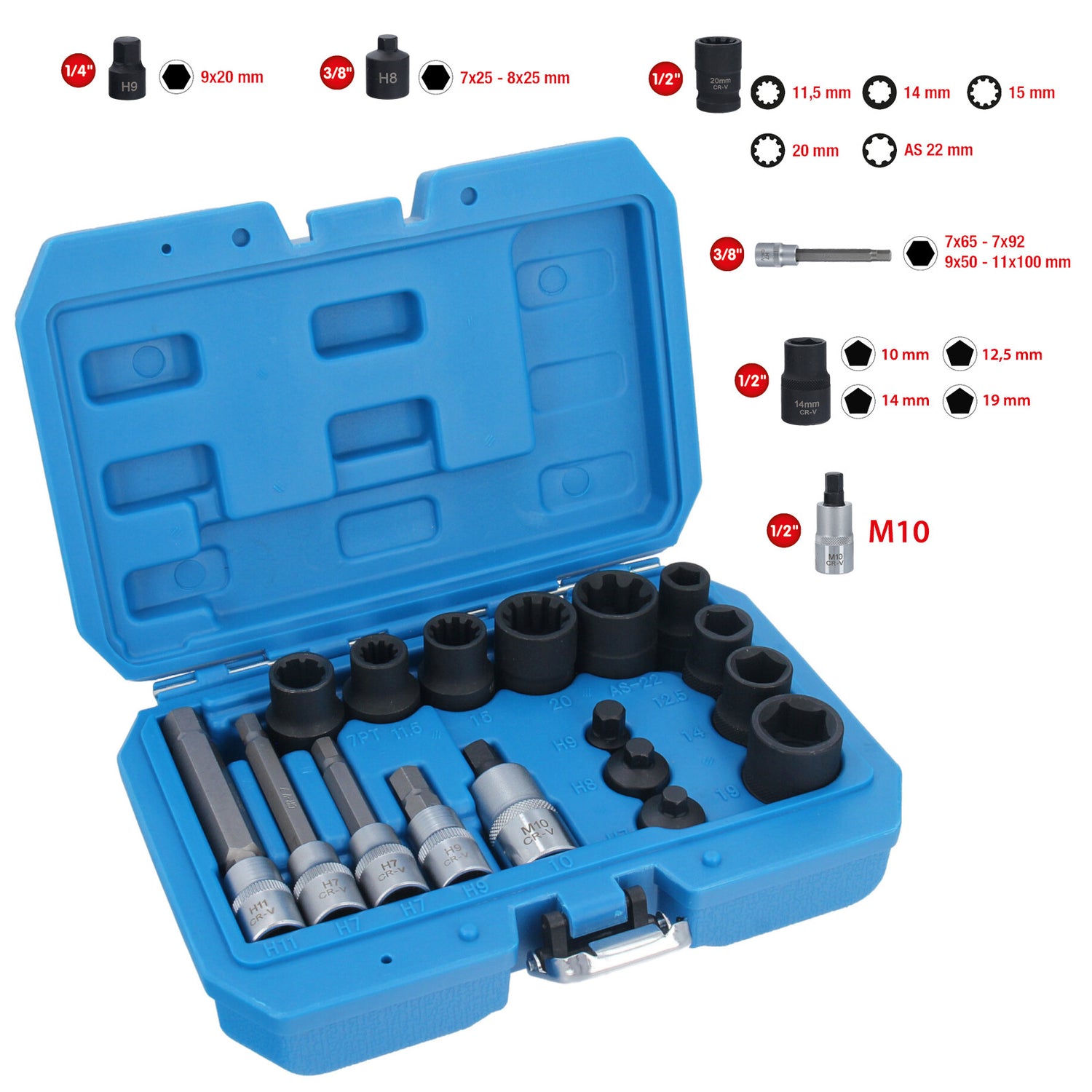 Bremssattel Spezial Steckschlüssel Satz Audi BMW Ford Mercedes Porsche 17-tlg