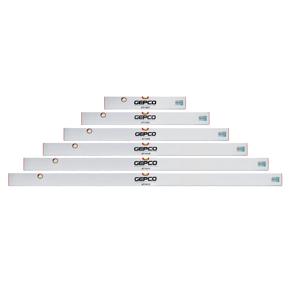 GEPCO Richtlatten 6tlg Set 60-100-120-150-180-200 cm Alu 2 Libellen Wasserwaagen