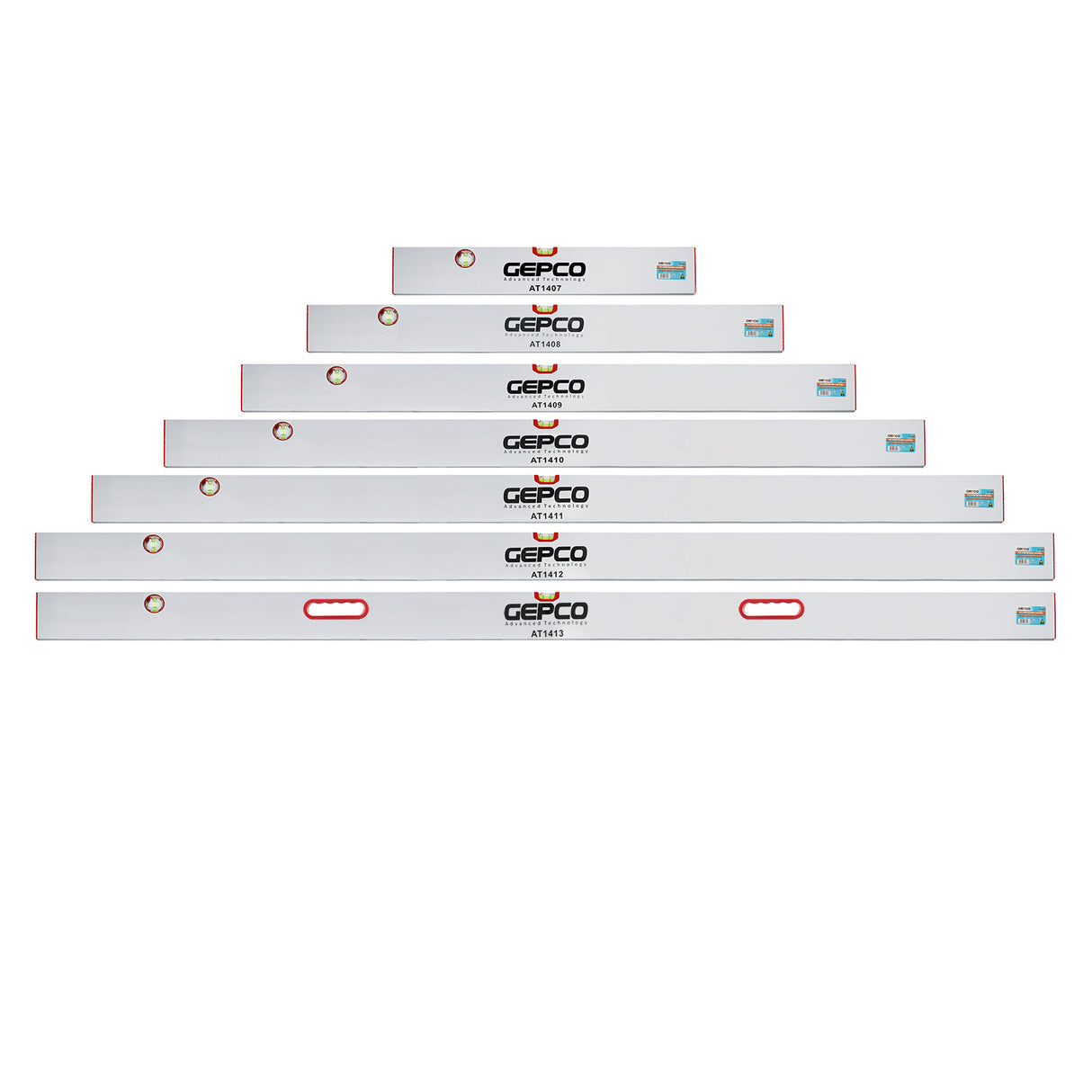 GEPCO Richtlatten 7tlg Set 60-100-120-150-180-200 cm Alu 2 Libellen Wasserwaagen