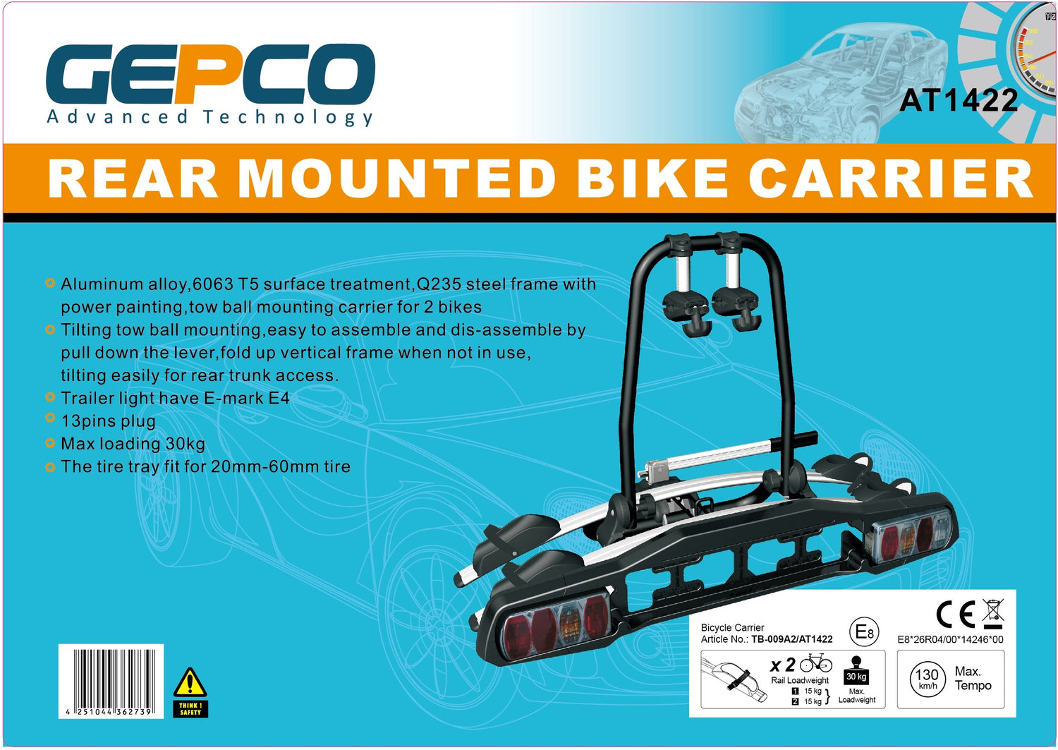 GEPCO Fahrradträger für 2 Fahrräder Heckträger Anhängerkupplung klappbar 30 kg