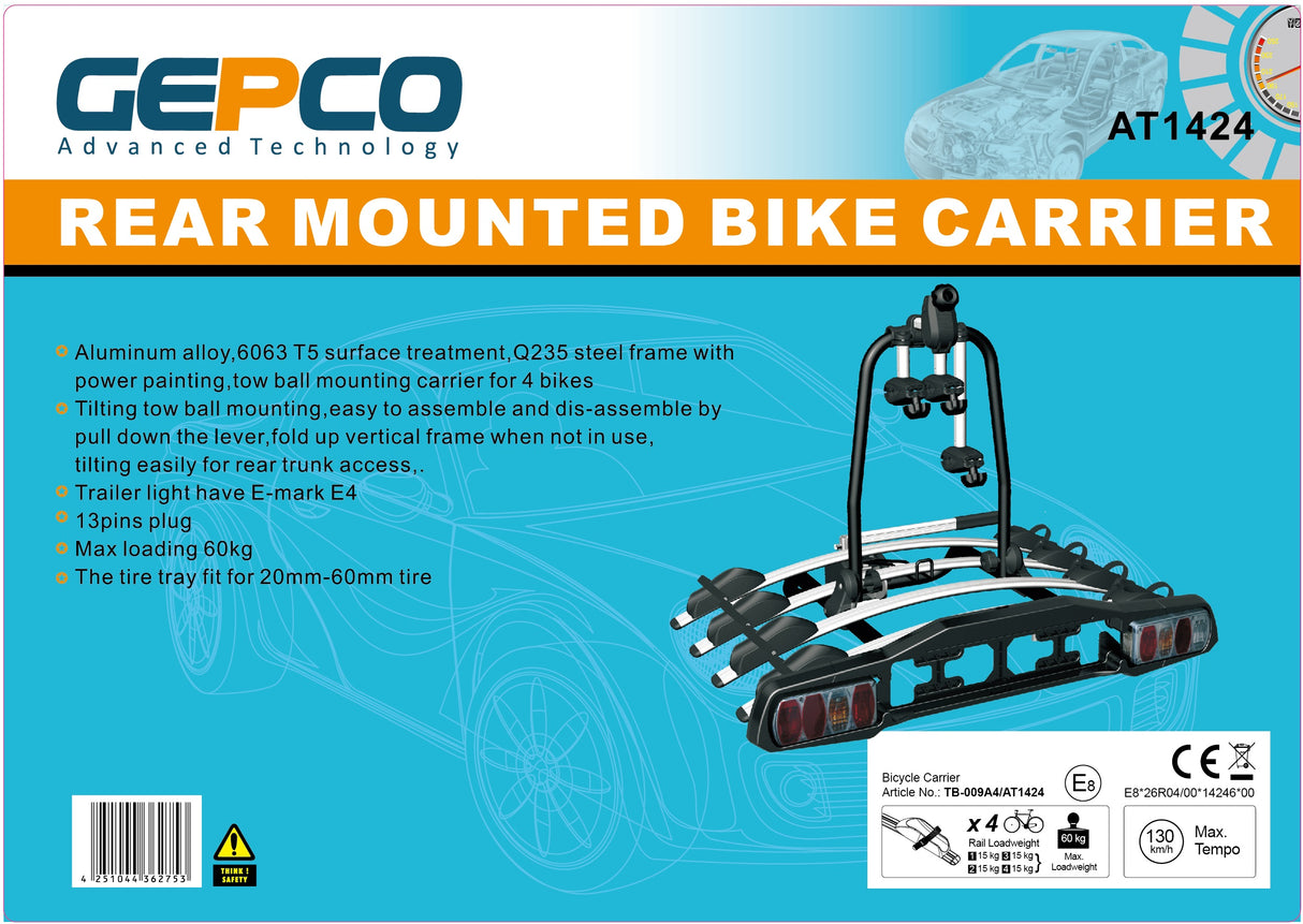 GEPCO Fahrradträger für 4 Fahrräder Heckträger Anhängerkupplung klappbar 60 kg