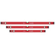 Studio image showcasing the 3-piece GEPCO Professional Aluminum Spirit Level Set. Includes 90cm, 120cm, and 180cm levels, constructed from lightweight yet durable aluminum. Features precision vials for accurate horizontal, vertical, and 45-degree leveling. Ideal for builders, carpenters, and serious DIY enthusiasts. Red and black color scheme