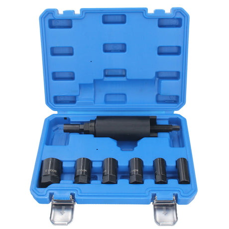 Close-up of various puller nuts (M16-M30) included in the CV axle hub installer tool set.