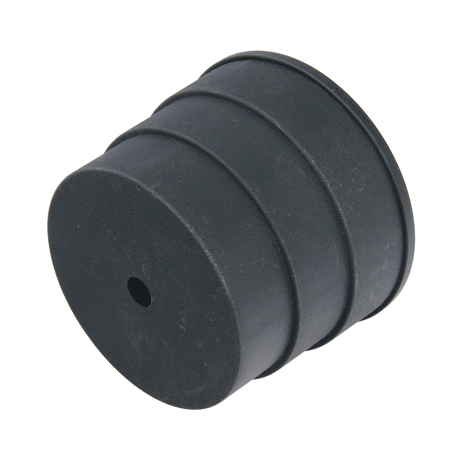 Extra-large turbo boost leak test adapter in use, testing a heavy-duty charge air hose on a commercial vehicle.