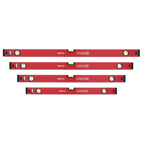 A complete set of 4 GEPCO professional aluminum spirit levels, perfect for accurate measurements in any project.