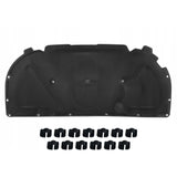 Hood insulation mat for Audi A4 B7 with mounting clips - black sound deadening material with pre-installed attachment points and included mounting clips shown at bottom