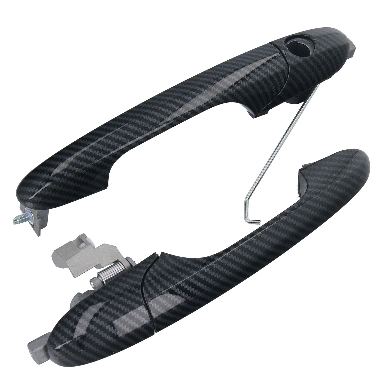 Set of front outer door handles in carbon style for Fiat 500 and 500C models. Includes left and right handles