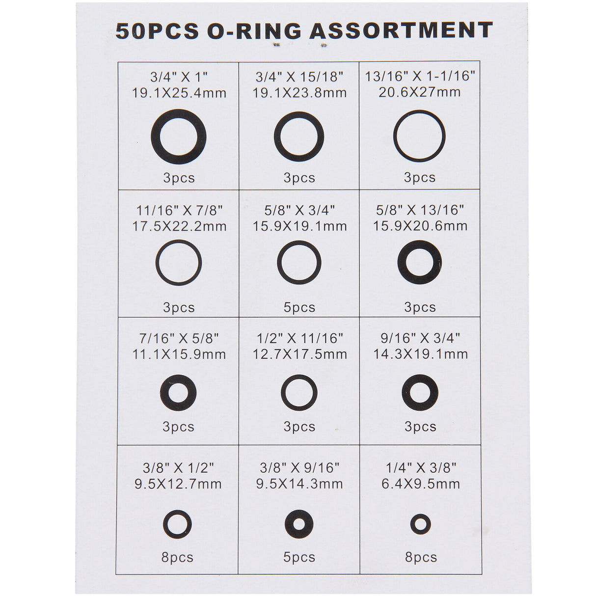 O-Ring Sortiment, 50-tlg säure-, benzin-, hitze und ölbeständig Gummiring-Dichtungs-Satz O-Dichtringe Set 50x Gummi-Dichtung