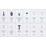 Assortiment de clips de garniture - Peugeot 345pc / CLIPS DE GARNITURE DE PORTE ET SUPPORTS RIVETS EXPANSIBLES POUR FIXATION DE PARE-CHOCS Assortiment