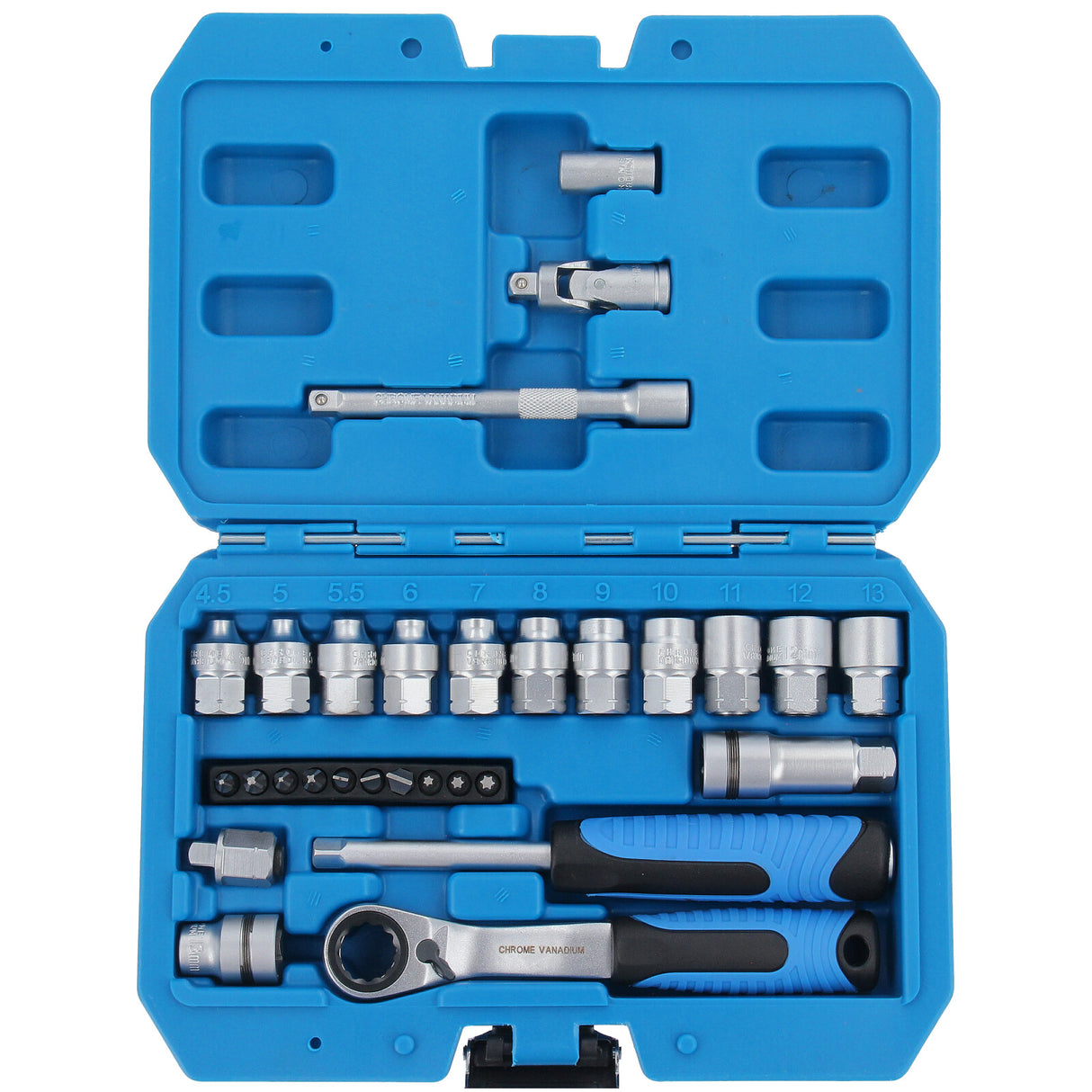 Set di chiavi a bussola da 29 pezzi, punte a cricchetto Torx multi-dente da 1/4 di pollice, dadi