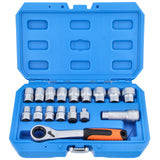 Durchgangs Steckschlüssel Satz 10-24 mm & Umschaltknarre 19 mm 3/8" 1/2" 17-tlg.