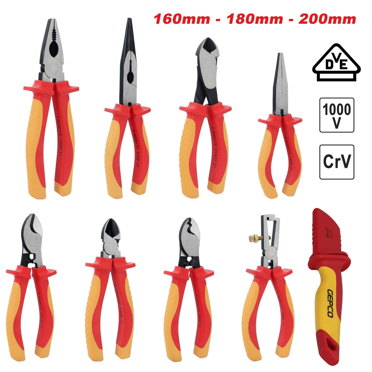 Tronchesi laterali VDE, pinze combinate elettriche, pinze spelafili, tronchesi per cavi 160 - 200 mm