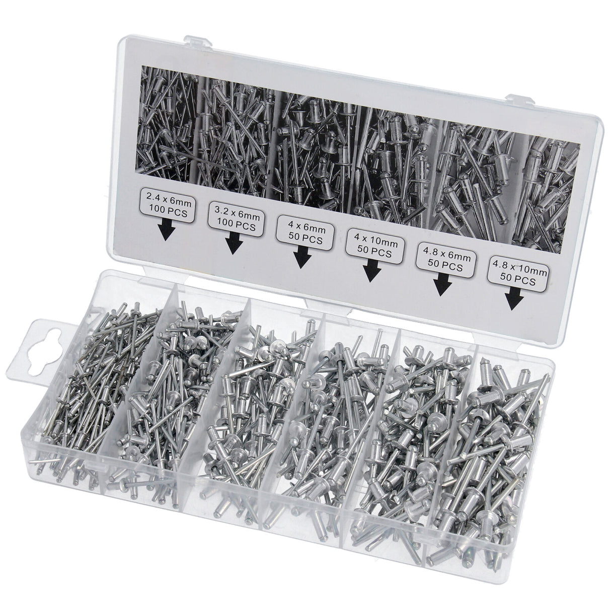 Assortiment de rivets aveugles 400 pièces jeu de rivets pop 2,4 3,2 4 4,8 aluminium/acier