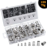 Coffret d'assortiment d'écrous à riveter ALU, jeu d'écrous à riveter aveugles, 155 pièces, M3-M12