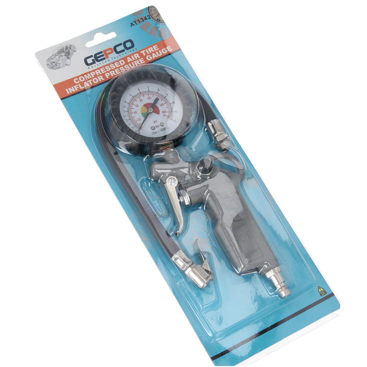 GEPCO Druckluft-Reifenfüllpistole Manometer 0-12 bar 0-170 PSI Reifenprüfer