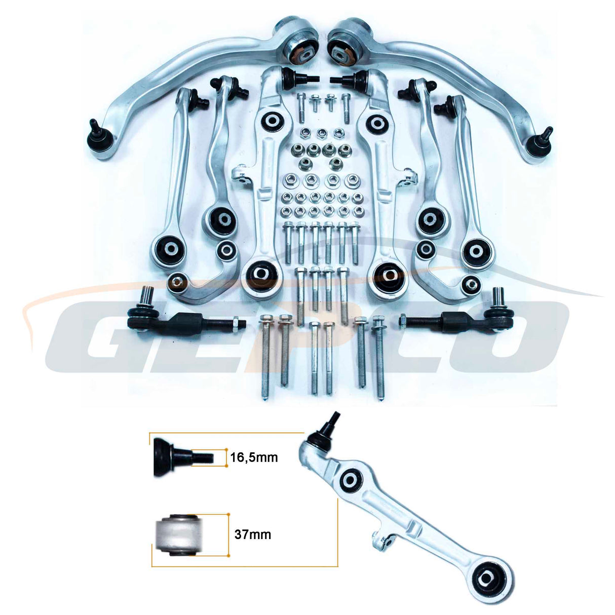 SET BRACCI DI CONTROLLO Audi A4, A4Q SEAT Exeo -dimensione cono - 16mm / boccola centrale 37mm